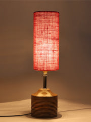 Wood Table lamp with Pink Jute Shade (AEAP13)