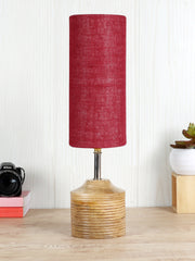 Wood Table lamp with Maroon  Jute Shade (AEAP14)