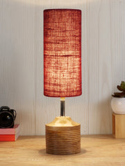 Wood Table lamp with Maroon  Jute Shade (AEAP14)