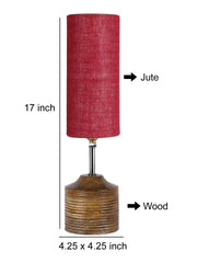 Wood Table lamp with Maroon  Jute Shade (AEAP14)