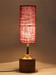 Wood Table lamp with Maroon  Jute Shade (AEAP14)