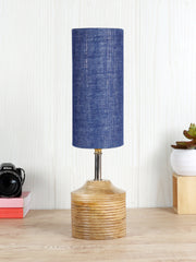 Wood Table lamp with Blue Jute Shade (AEAP15)