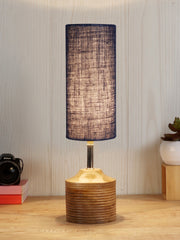 Wood Table lamp with Blue Jute Shade (AEAP15)