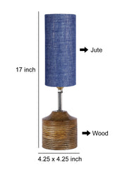 Wood Table lamp with Blue Jute Shade (AEAP15)