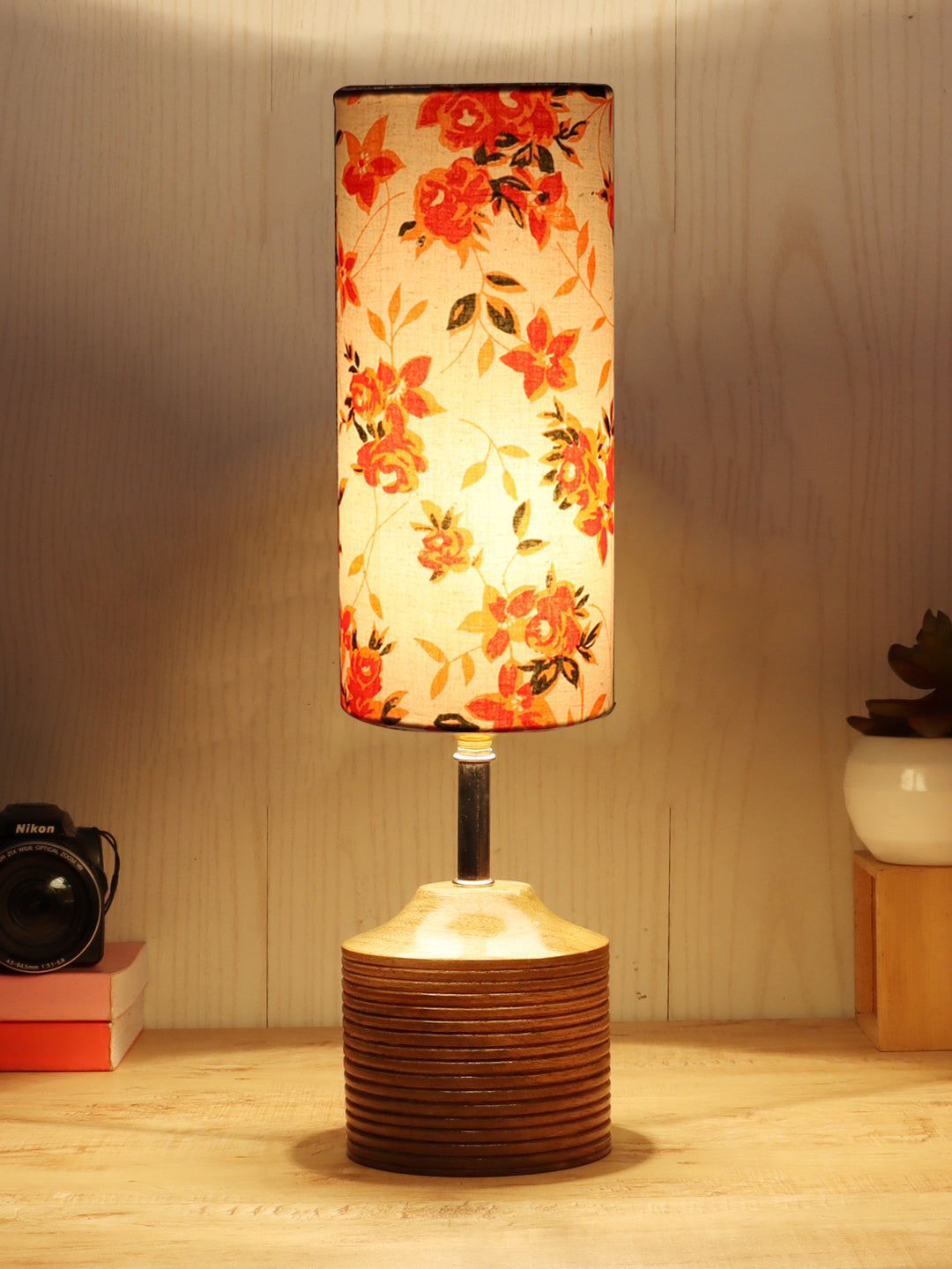 Wood Table lamp with Multicolor cotton Shade (AEAP16)