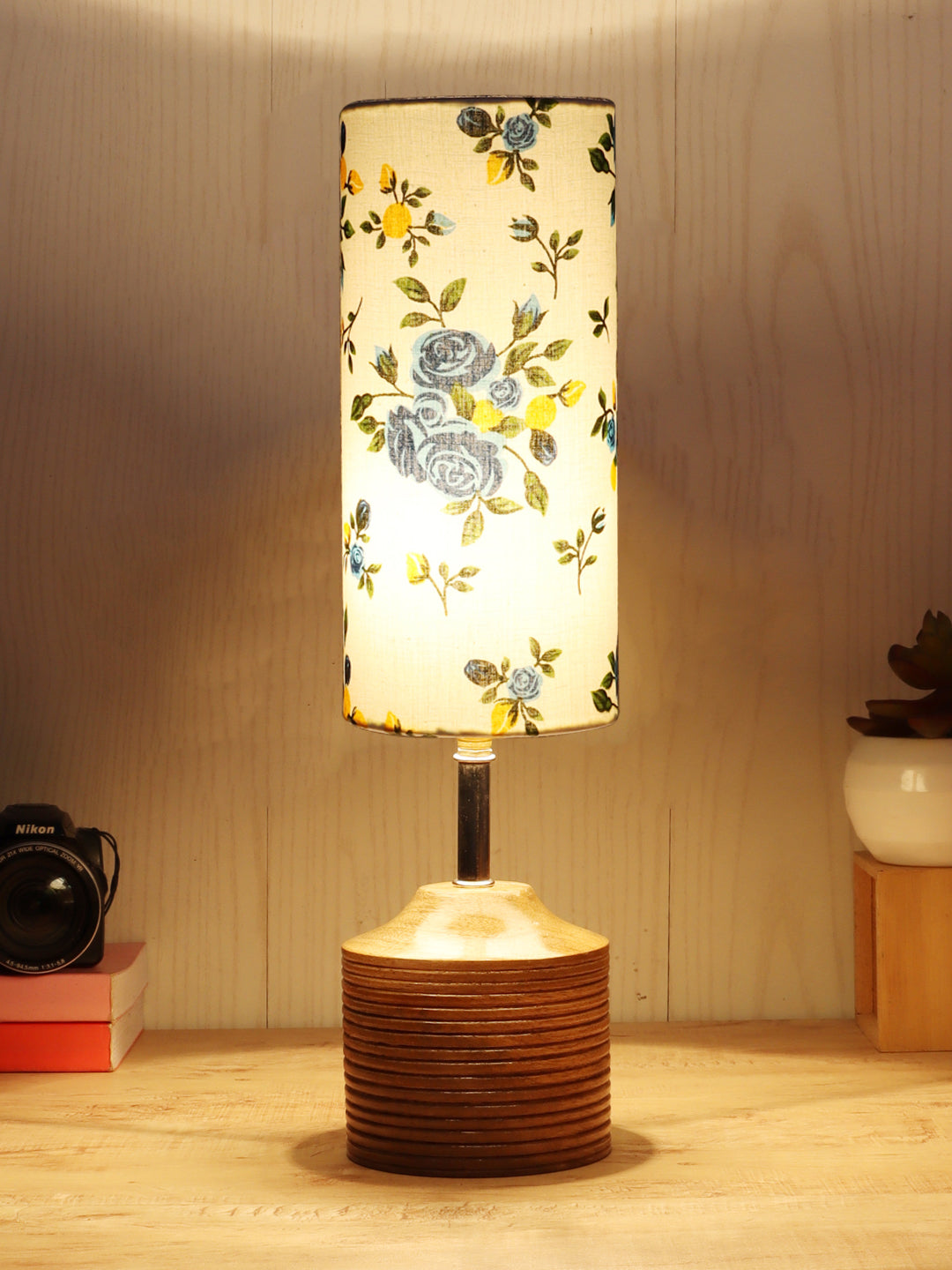 Wood Table lamp with Multicolor cotton Shade (AEAP17)