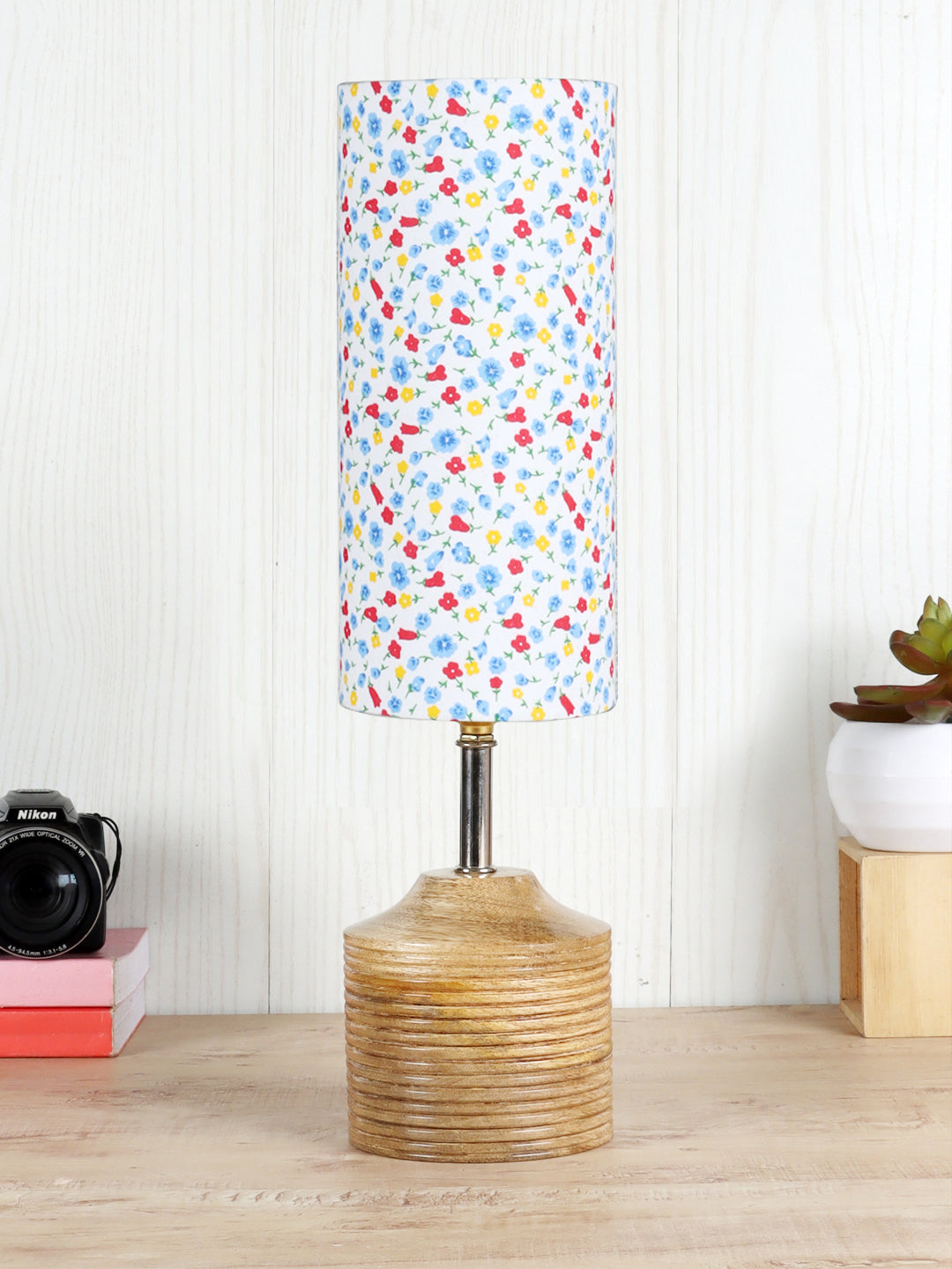 Wood Table lamp with Multicolor cotton Shade (AEAP18)