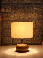 Off-White Cotton Shade with Wood Lamp Base (AC)