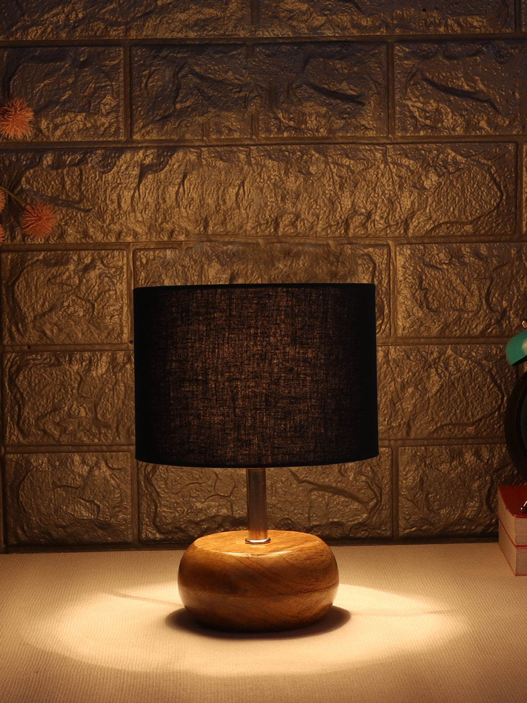 Black Cotton Shade with Wood Lamp Base (AD)