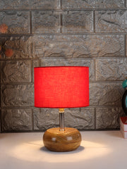 Red Cotton Shade with Wood Lamp Base (AE)