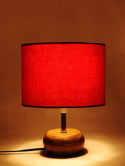 Red Cotton Shade with Wood Lamp Base (AE)