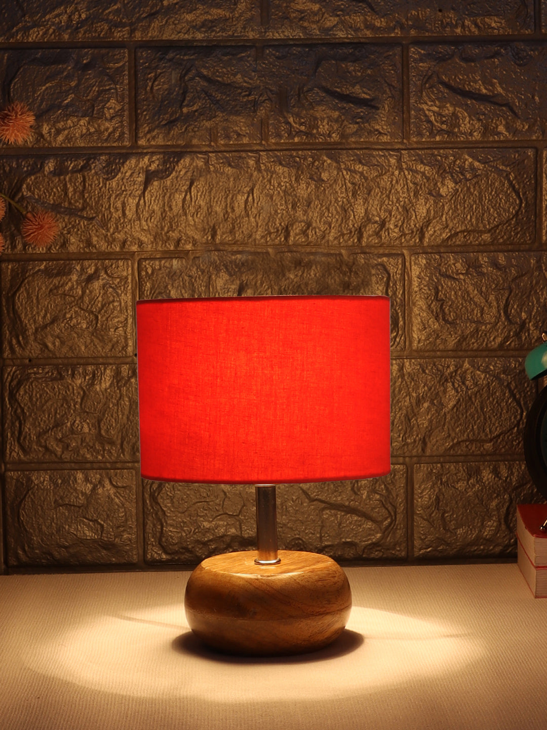 Orange Cotton Shade with Wood Lamp Base (AF)