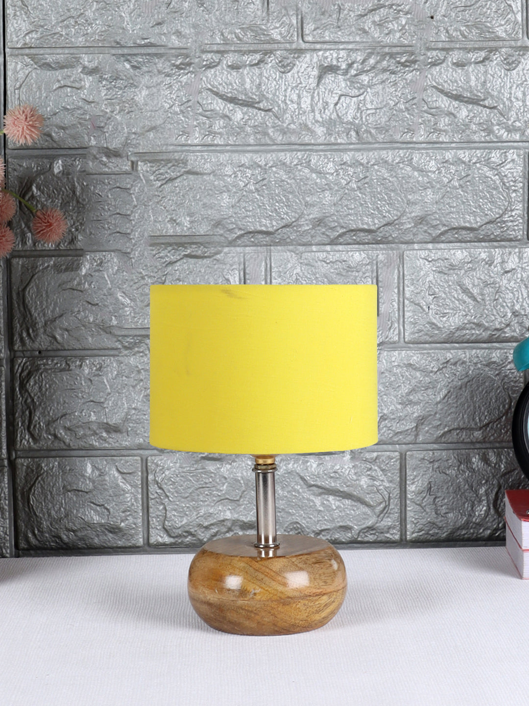 Yellow Cotton Shade with Wood Lamp Base (AJ)