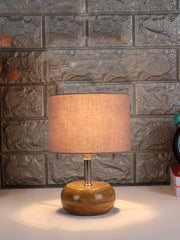 Grey Cotton Shade with Wood Lamp Base(AK)