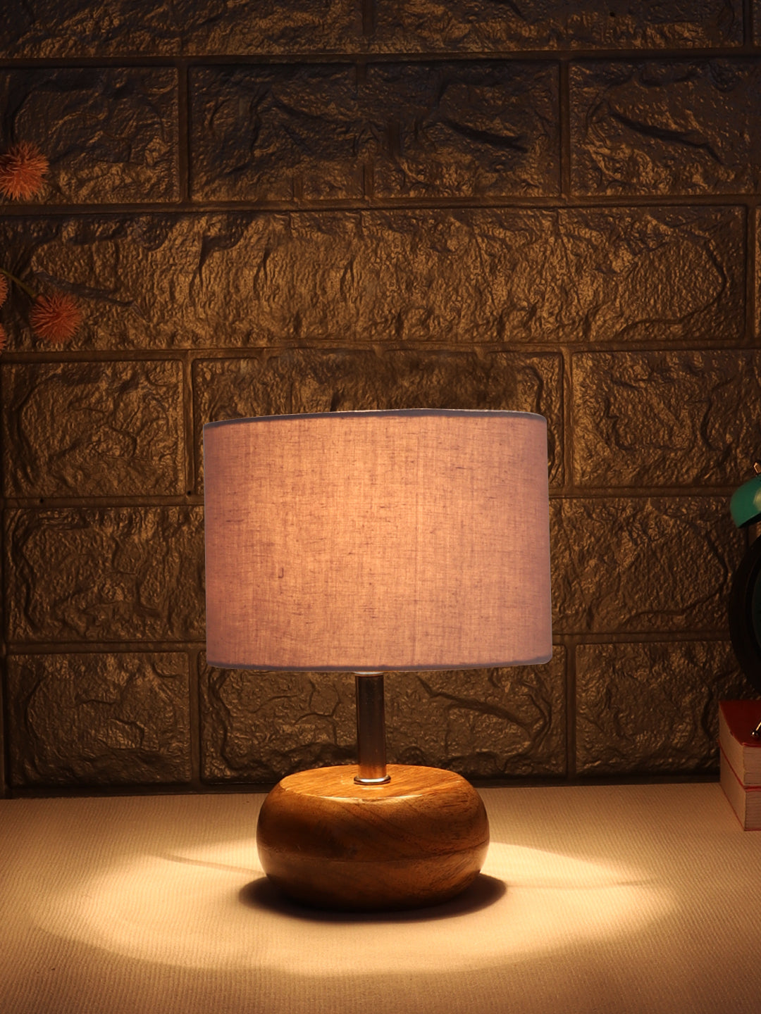 Grey Cotton Shade with Wood Lamp Base(AK)