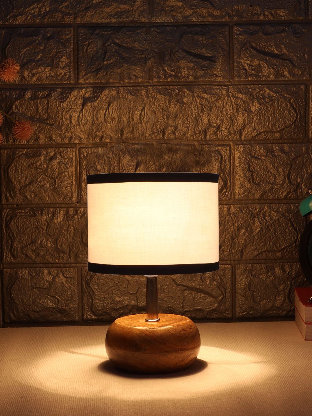 Multicolor Cotton Shade with Wood Lamp Base (AL)