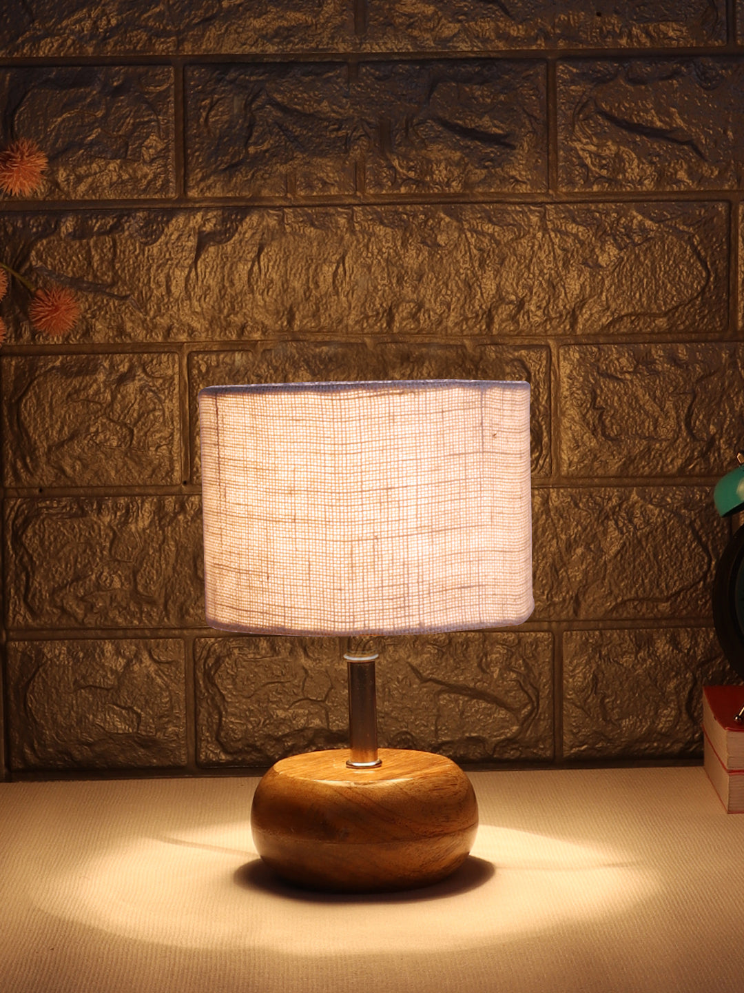 White Jute Shade with Wood Lamp Base (AI)