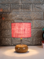 Pink Jute Shade with Wood Lamp Base (CI)