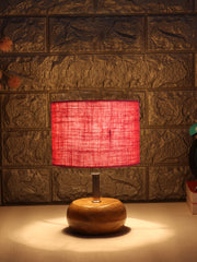 Pink Jute Shade with Wood Lamp Base (CI)
