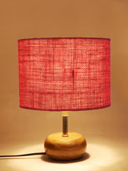 Pink Jute Shade with Wood Lamp Base (CI)