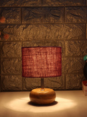 Maroon Jute Shade with Wood Lamp Base (YU)