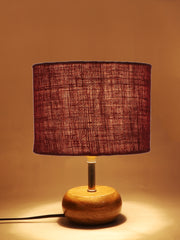 Maroon Jute Shade with Wood Lamp Base (YU)
