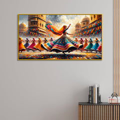 Lively Traditional Indian Folk Dance Artwork with Vibrant Colors Canvas Print Wall Art