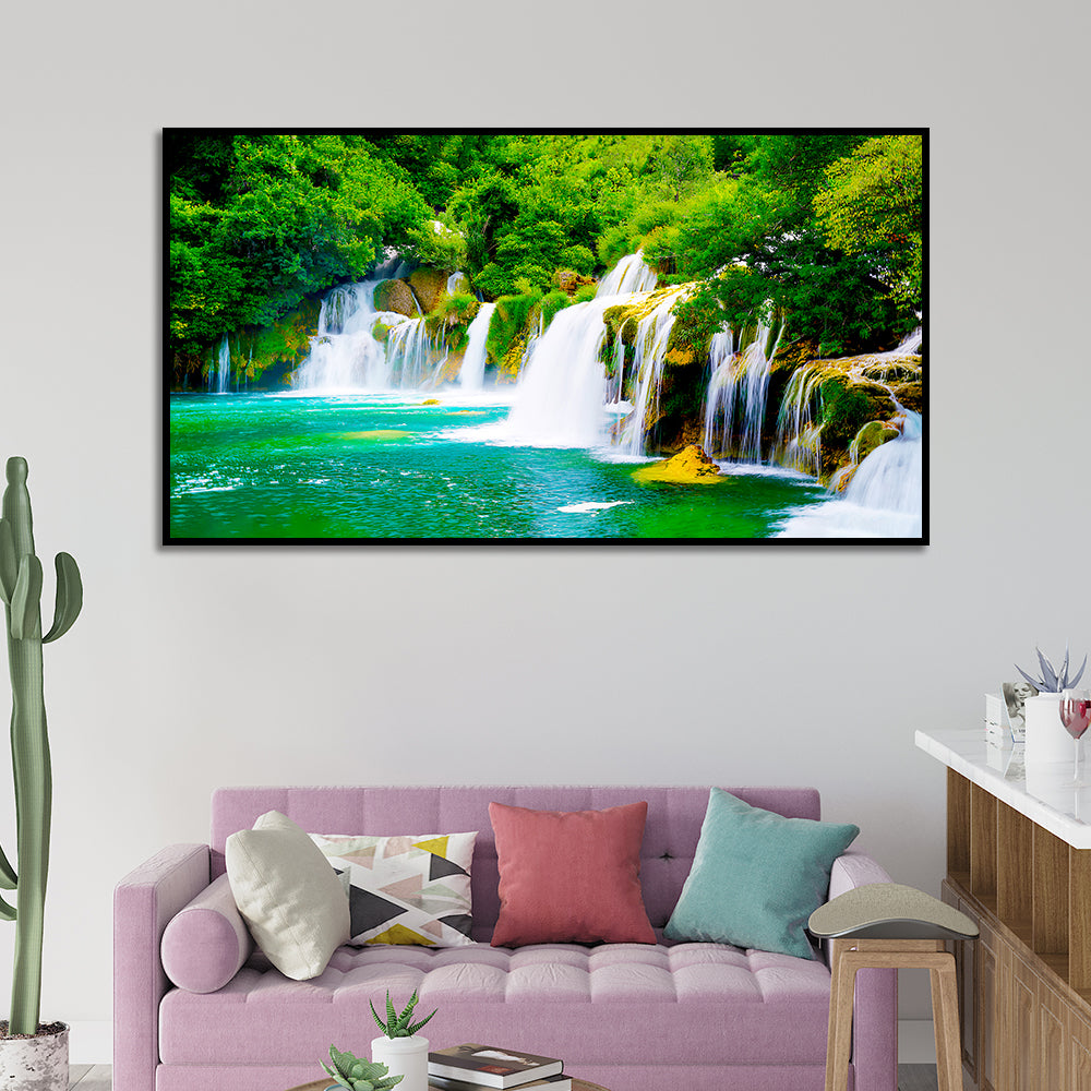 Vibrant Waterfall  Nature Scenery of Colorful Canvas Wall Paintings & Arts