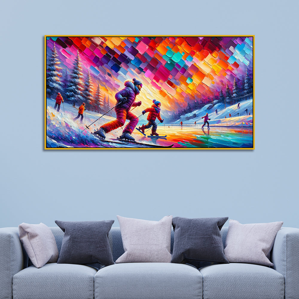 Frozen Lake Joy :Love and Joy on a Frozen Lake Canvas Print Wall Painting
