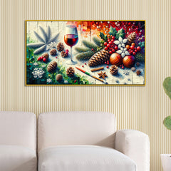 Wine and fruits Seasonal Joy: Pine, Berries & Wine Canvas Print Wall Painting