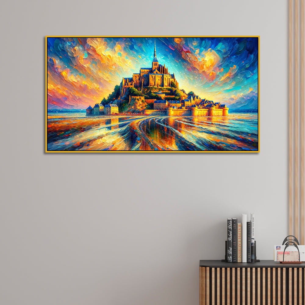 Beautiful Tidal Island, Vibrant Sky Canvas  Canvas Print Wall  Painting
