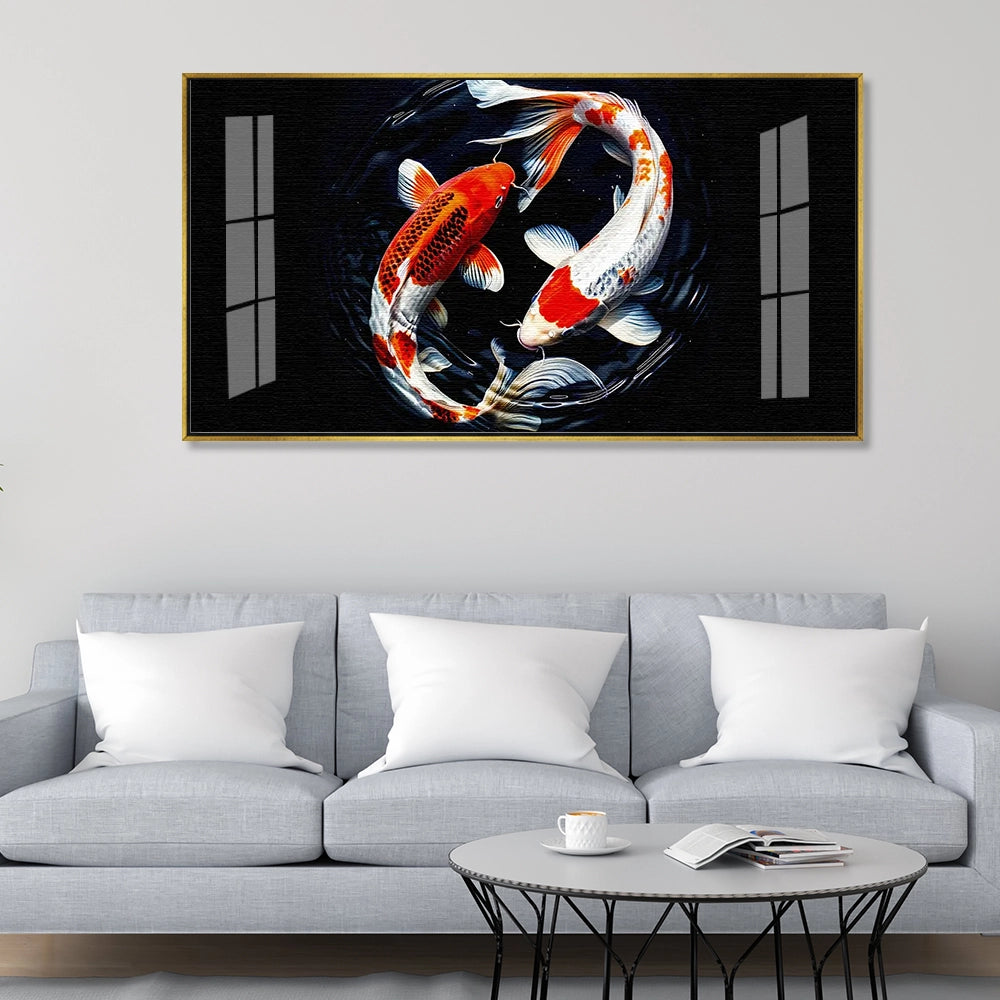 Fish Painting for Prosperity-Lucky Water Element Wall Art for Living Room or Office