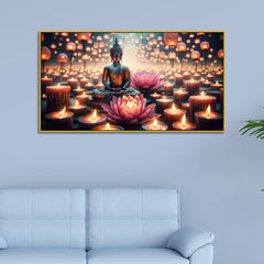 Buddha and Lotus Candlelight Canvas Print Wall Painting