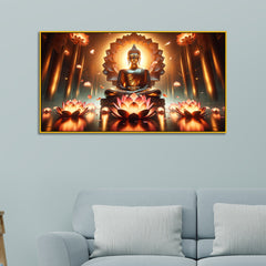 Buddhist Statue with  The Lotus Garden of Serenity Canvas Print  Wall Painting