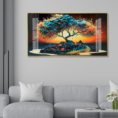 Abstract Colorful Tree of Life Acrylic Wall Art | Vibrant Sunset Landscape Painting
