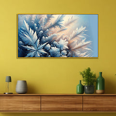 Snowlight Symphony  Blue & Gold Frost with Beautiful Snow Tree Premium Canvas Print Wall Painting