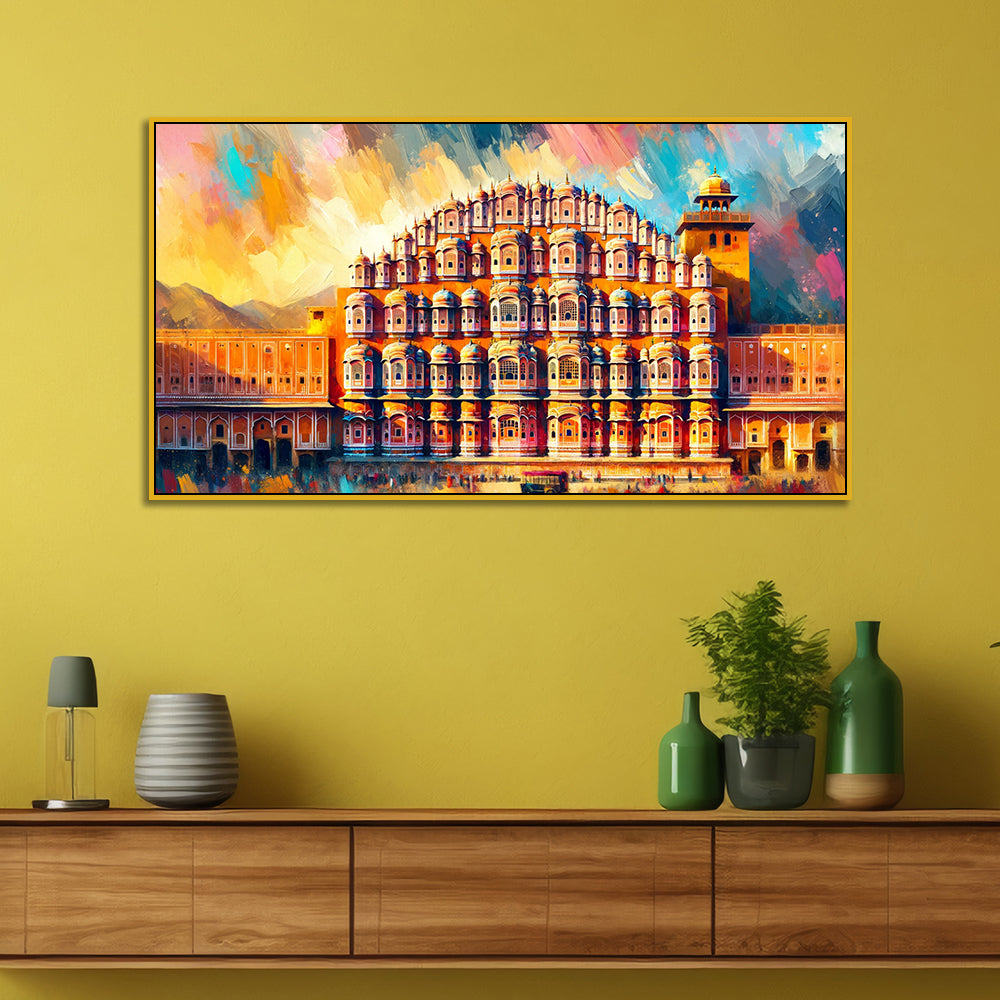 Hawa Mahal Under Vibrant Sky Wall Painting Canvas Print Wall painting