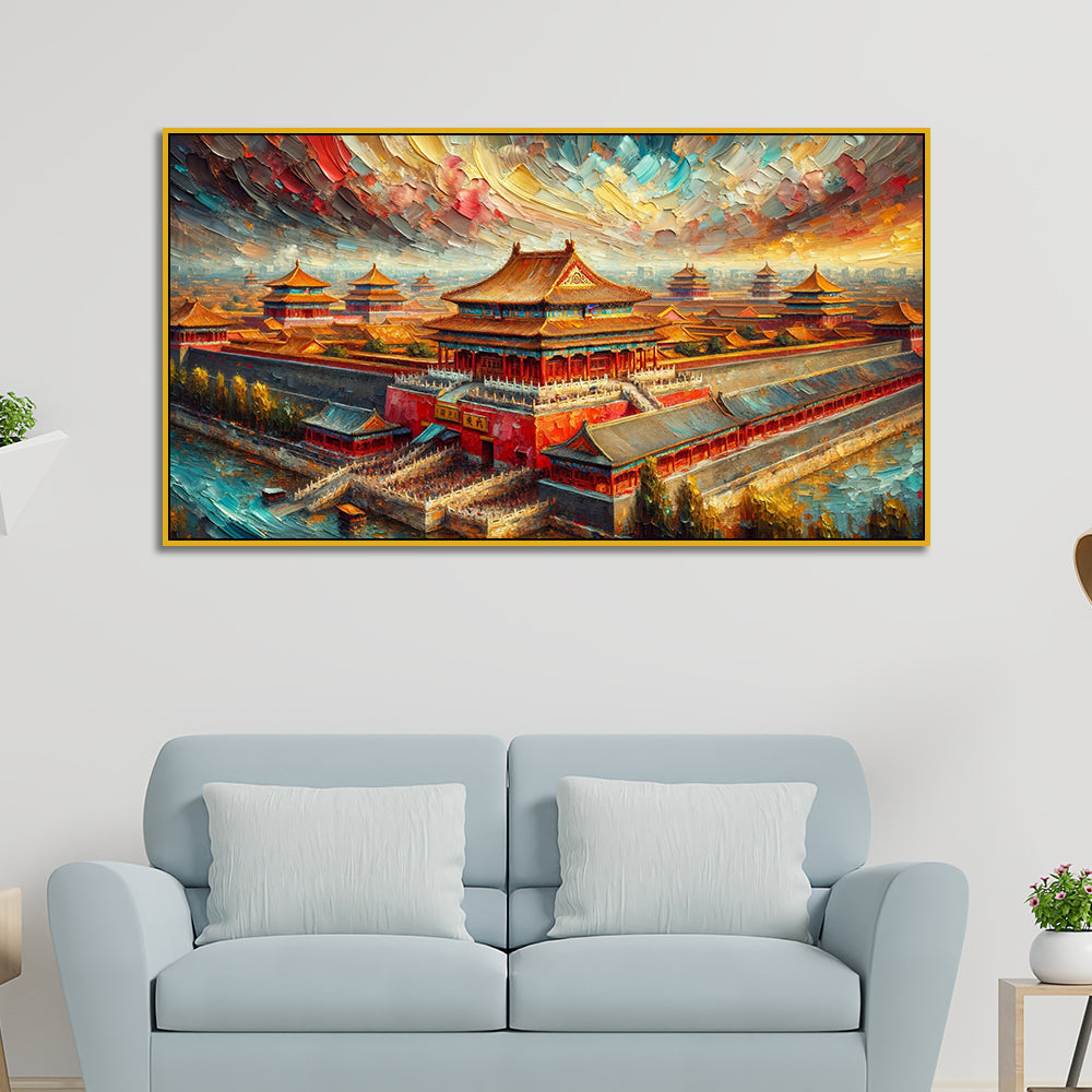 Imperial Sunset Palace with Ancient Echoes in Color Canvas Print wall painting