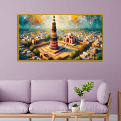 Qutub Minar: Delhi Landmark in Impressionist Style Canvas Print Wall Painting