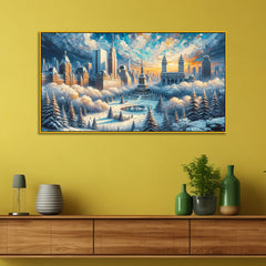 Frozen Cityscape: Snowy Haven in the City Canvas Print Wall Painting