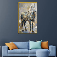 Golden Sun & Celestial White Horse Premium Acrylic Painting