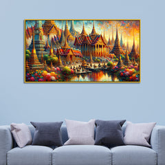 Town of a Thousand Colors with Golden Reflections of Bangkok Serenity Canvas Print wall painting
