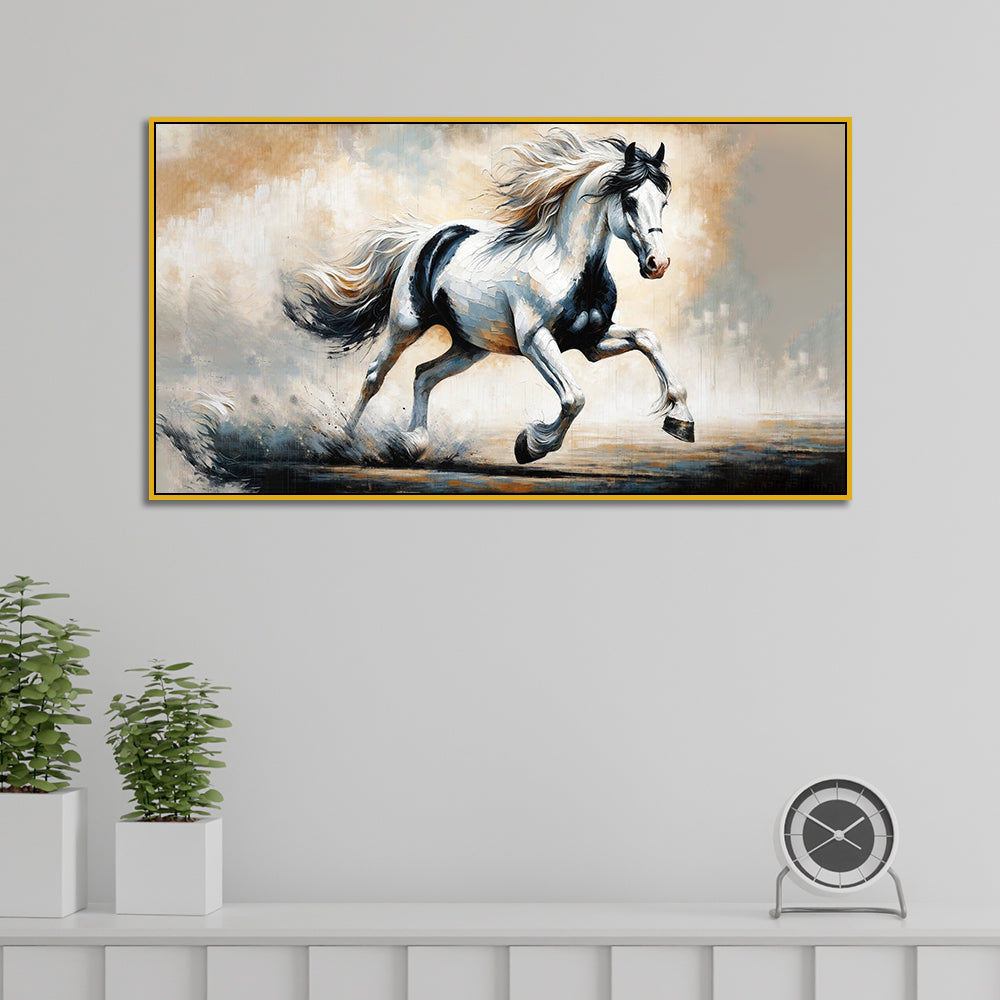 Graceful Horse in Motion with Colorful Abstract Background Canvas Print Wall Art