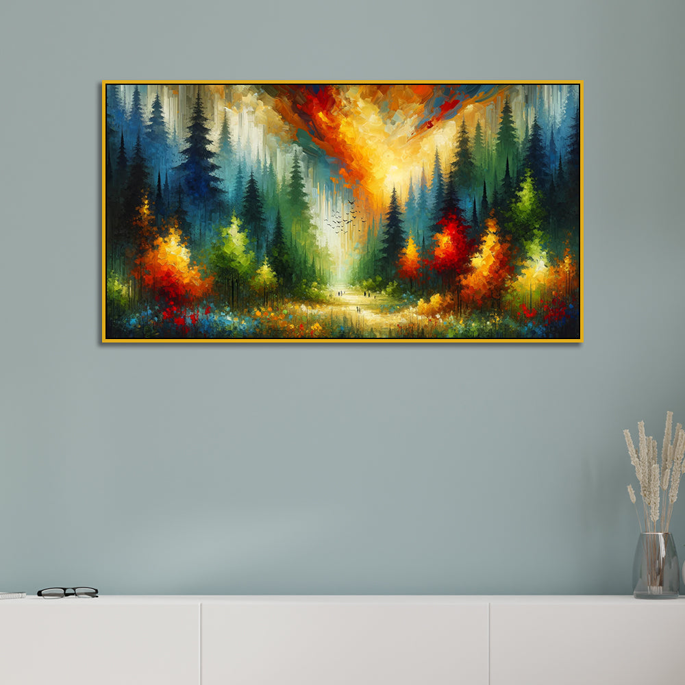 Colorfull Aurora fire Forest canvas printed Wall Painting