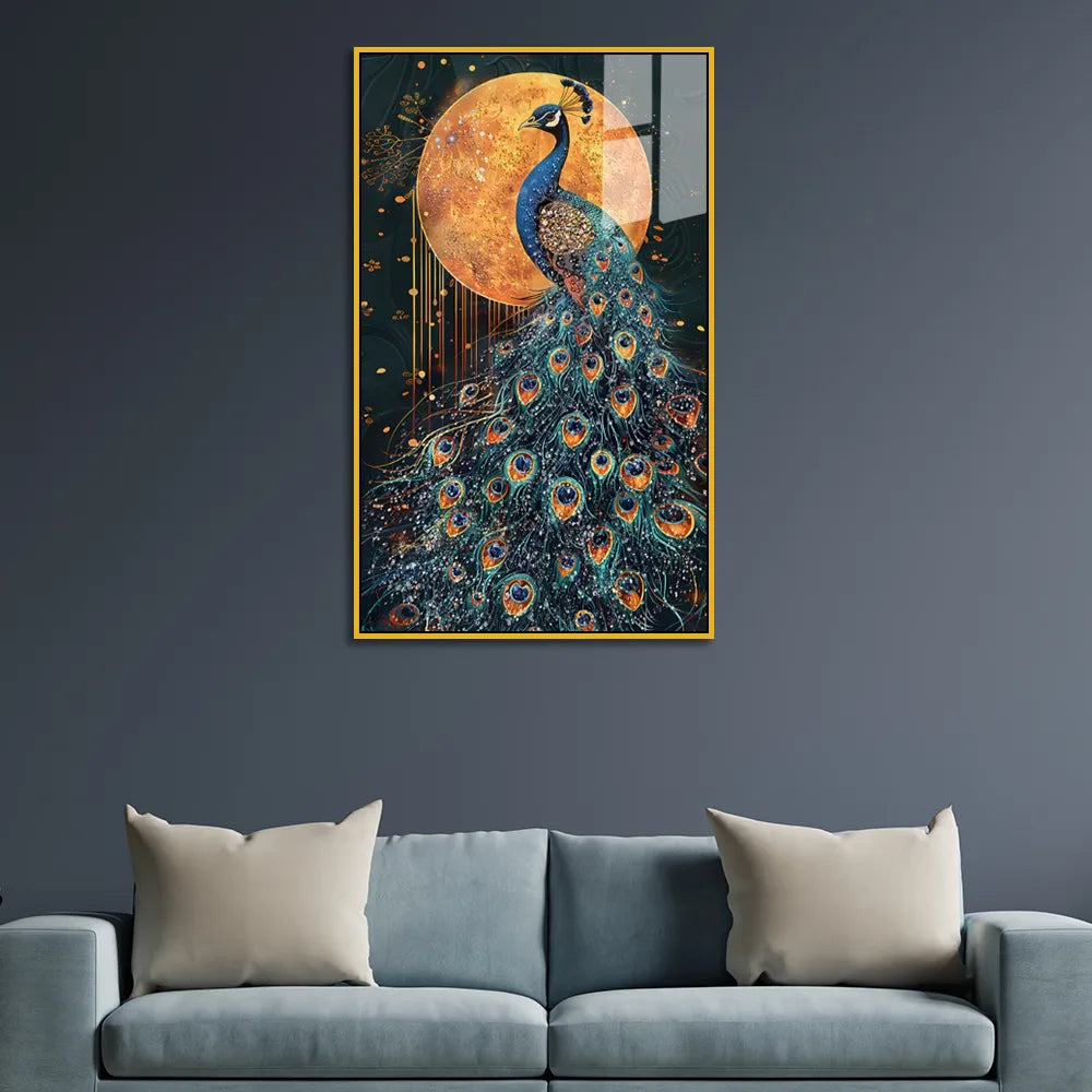 Majestic Peacock & Golden Moon Premium Acrylic Painting