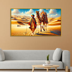 Desert Scene with Man and Camel in Colorful Attire Canvas Print Wall Painting