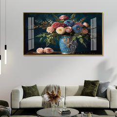 Elegant Floral Still Life Canvas Art | Romantic Bouquet in Blue Vase Wall Decor