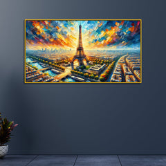 Imperial Sunset Palace with  EIFFEL TOWER in Color Canvas Print wall painting