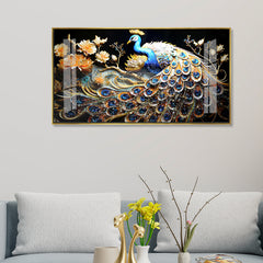 Luxury 3D Textured Peacock Wall Art | Blue and Gold Bird Canvas Painting