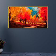 Vibrant Autumn Forest Path Watercolor Canvas Printed Wall paintings